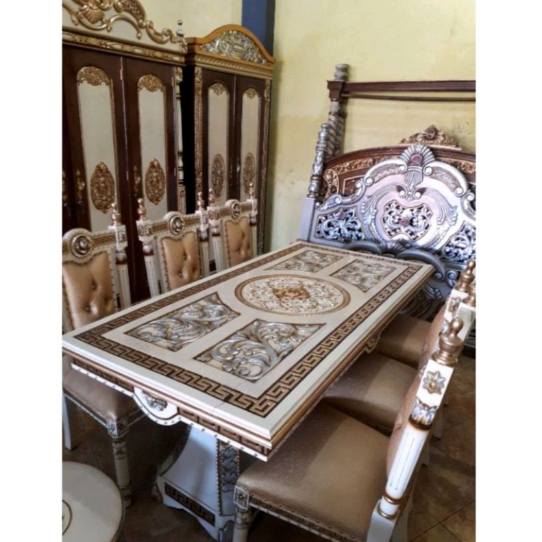 meja makan jati jepara 6 kursi ukiran mewah