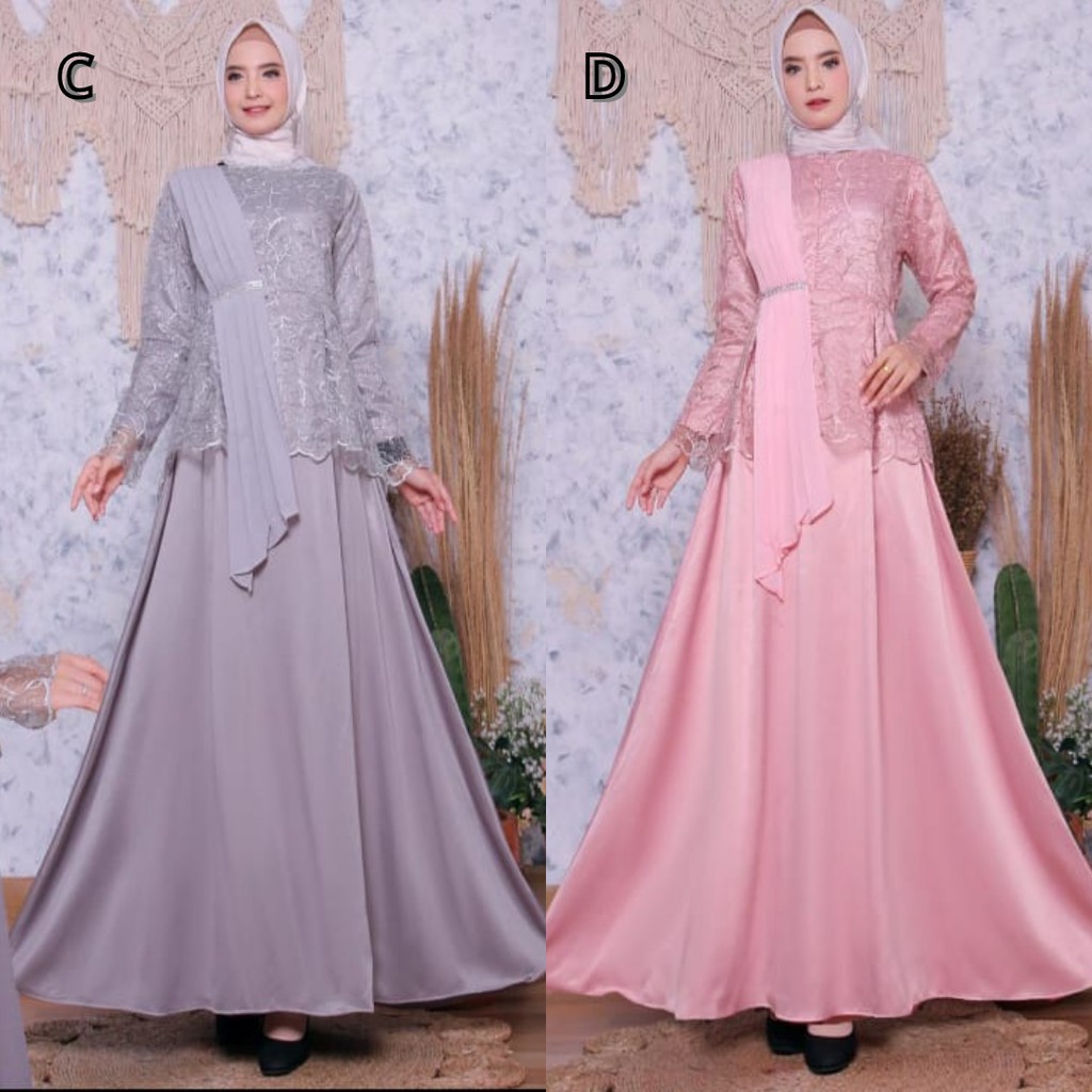 Dress Muslim / Gamis Muslim Selendang, Tulle Mix Satin