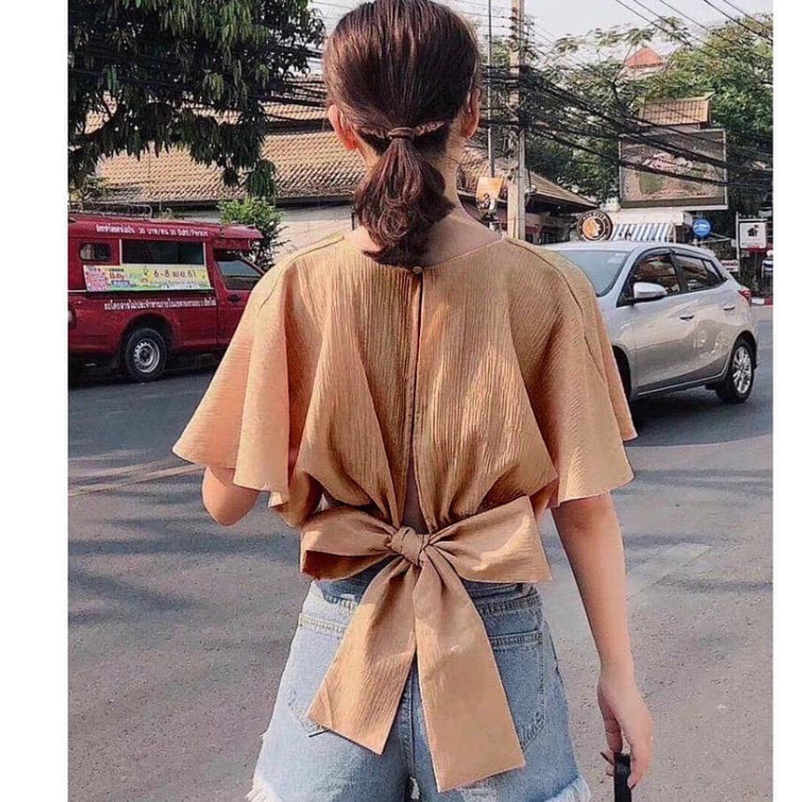 BEFAST - ZFS OOTD Wanita Blouse AIZE / BOW BACK CARDI OUTERWEAR / Atasan Kekinian Remaja / Blouse Lengan Pendek / Blouse Casual Unik / Fashion Wanita Remaja Terbaru