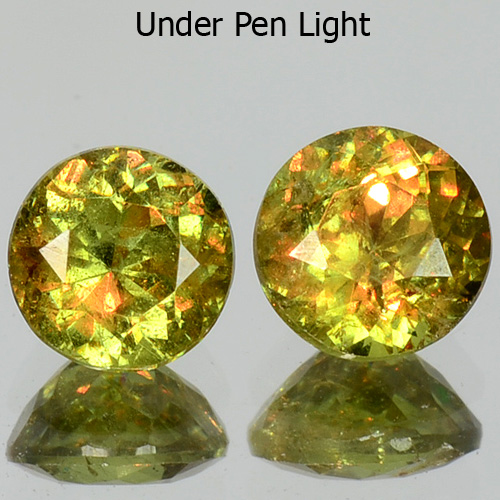 Pair Round 0.88ct tcw 4.3x2.9mm Horesetail Signature Green Color Natural Demantoid garnet GD006