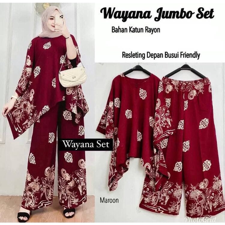 Wayana Set Jumbo - One Set Jumbo Katun Rayon Tidie Premium Busui Setelan Wanita Waka Waka Set Celana Panjang Bigsize LD 140 cm