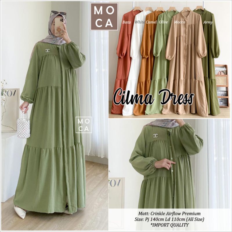 100% ORI - Cilma Dress by Mocca Bahan Crinckle Airflow - Gamis Lebaran Syari