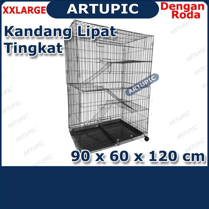 Kandang Anjing TINGKAT 90x60x120 cm ADA RODA XL-TINGKAT Kucing Kelinci Kandang Besi Lipat Tingkat Pupies Sugarglide XLTingkat Knockdwon