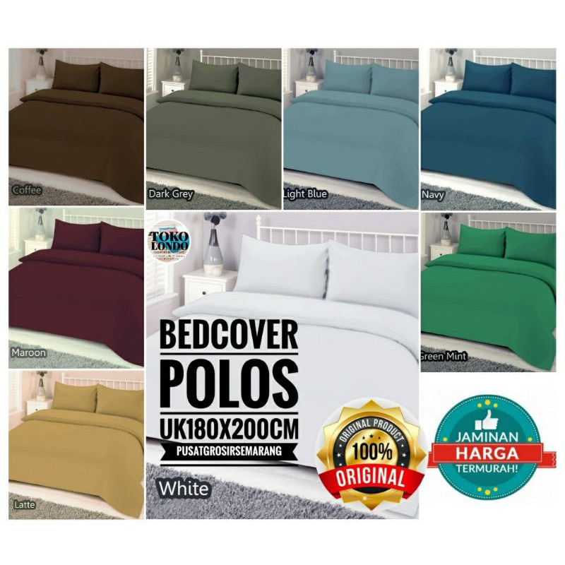 Bedcover + Sprei Polos Kotak2 King Size uk 180 x 200 ROMEO BC Polos Putih Abu Coklat White Grey Brown Embos