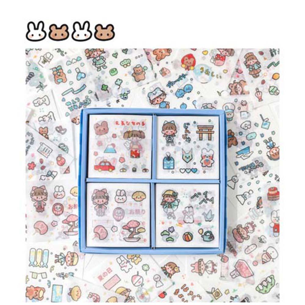 Lanfy 100Pcs / Set Stiker Label Motif Kartun Hewan / Buah / Makanan Untuk Dekorasi Buku Agenda / Sekolah DIY