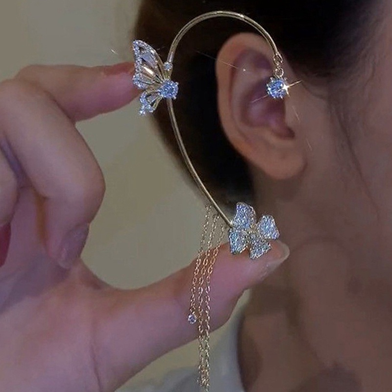 Anting Rantai Rumbai Panjang Aksen Kristal Untuk Wanita