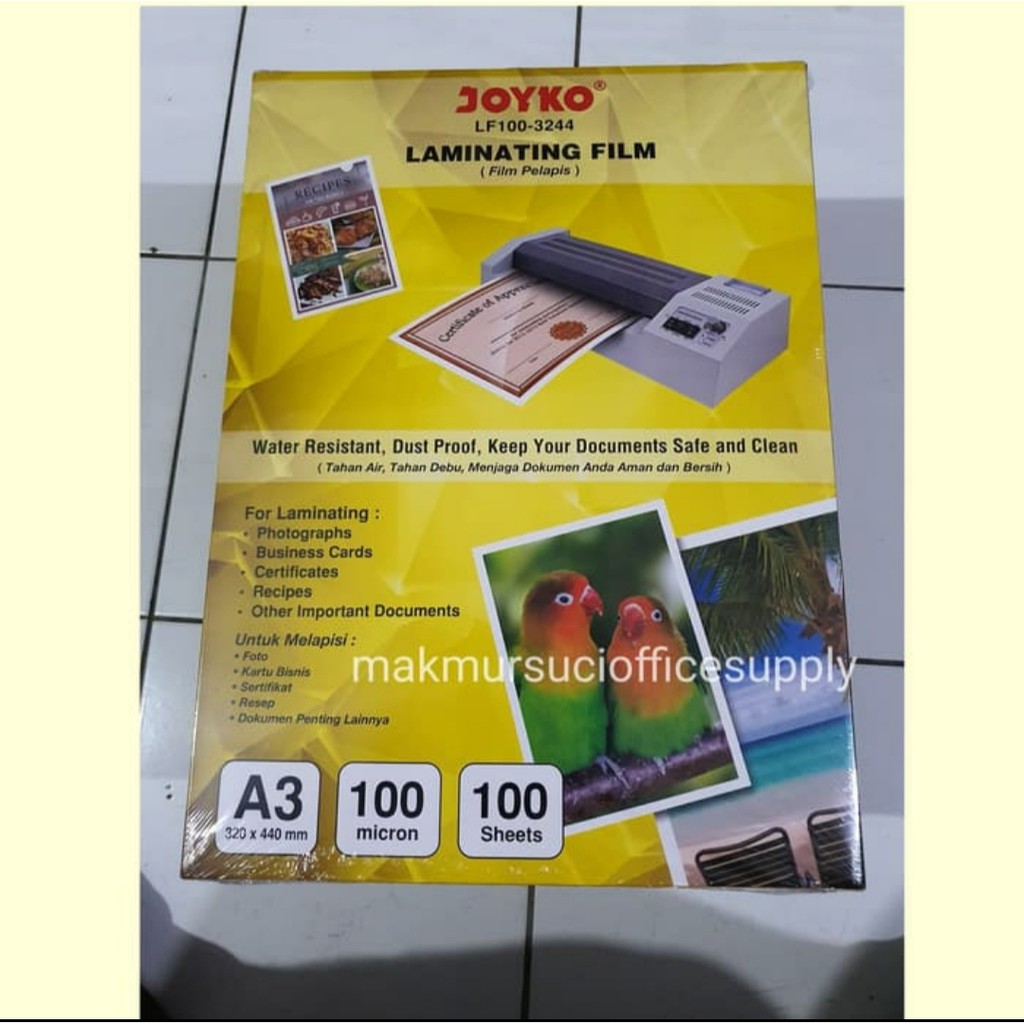 Jual Plastik laminating A3 joyko 100 micron laminasi panas Indonesia