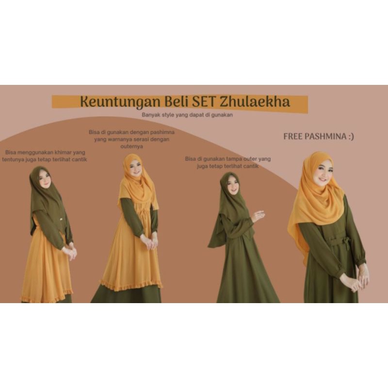 COD √ ZHULAEKHA DRESS By ZABANNIA (BELI SET FREE PASHMINA)  / Dress Gamis Set Khimar Syari