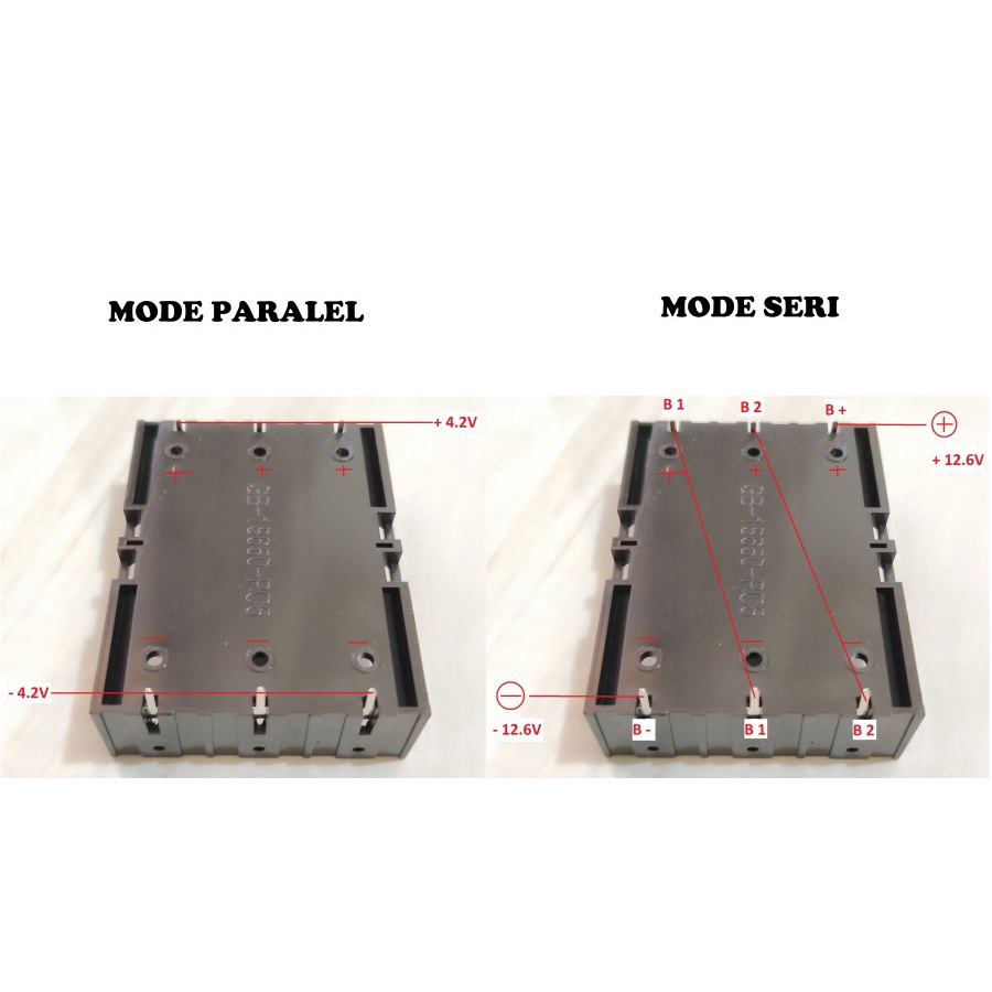 Lithium Ion 18650 Box 3x / 3S / 3 Slot Battery Holder Paralel 4.2V Seri 12.6V Case / Casing