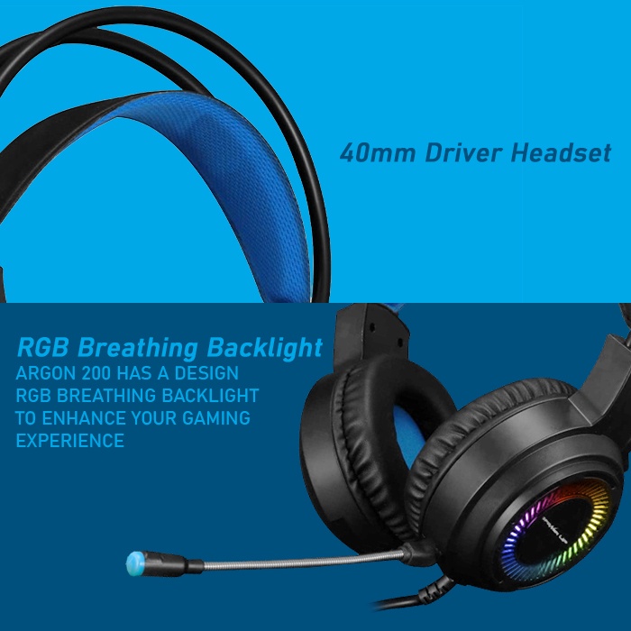 Headset Gaming Wired 3 Power Up ARGON 200 3.5mm RGB Breathing Light NAMPOL GAN