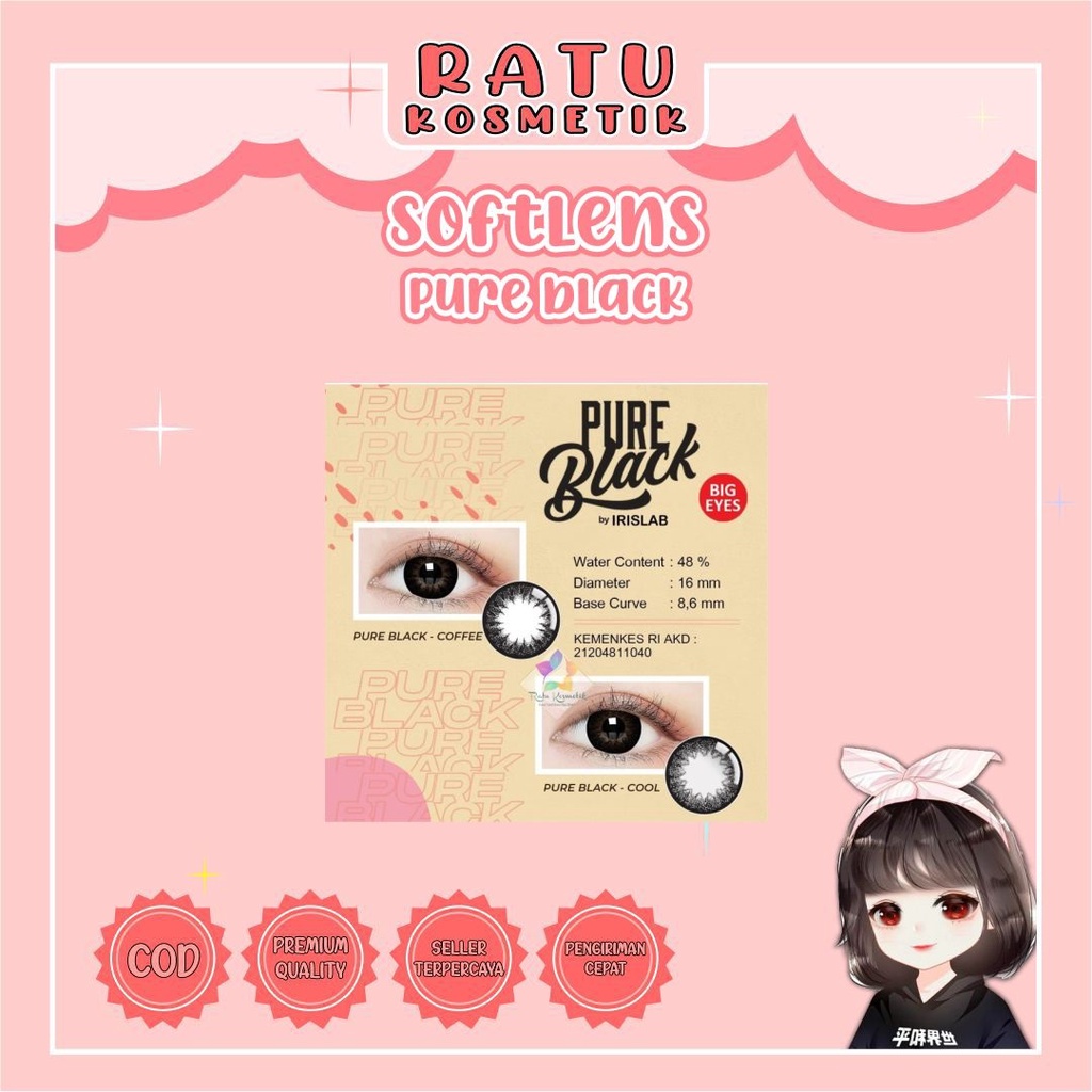 ❤ RATU ❤ Softlens Pure Black Normal | Soflens Pure Black Big Eyes Dia 16mm