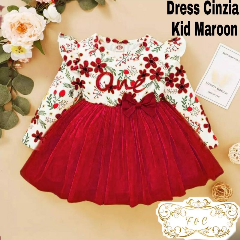 Gaun ulang tahun/ Dress CINZIA kid Size S M L / Dress anak perempuan terbaru bahan babyterry usia 3-5thn