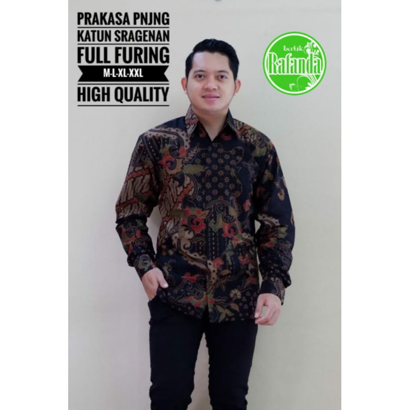 Kemeja Batik Pria Lengan Panjang Exclusive Batik Pria Warna Hitam Coklat Batik Lapis Furing PRAKASA