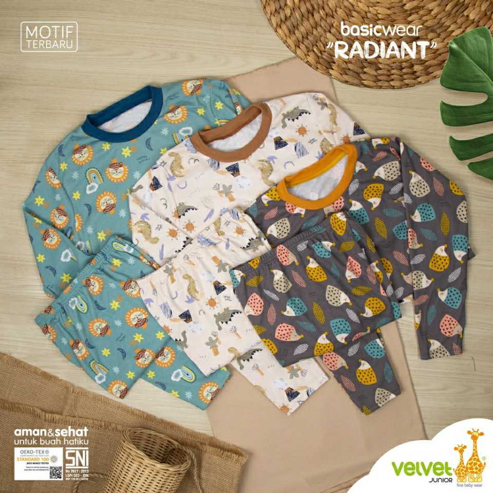 Velvet Junior Setelan Piyama BasicWear Motif Radiant 3 Setel 1-3 tahun
