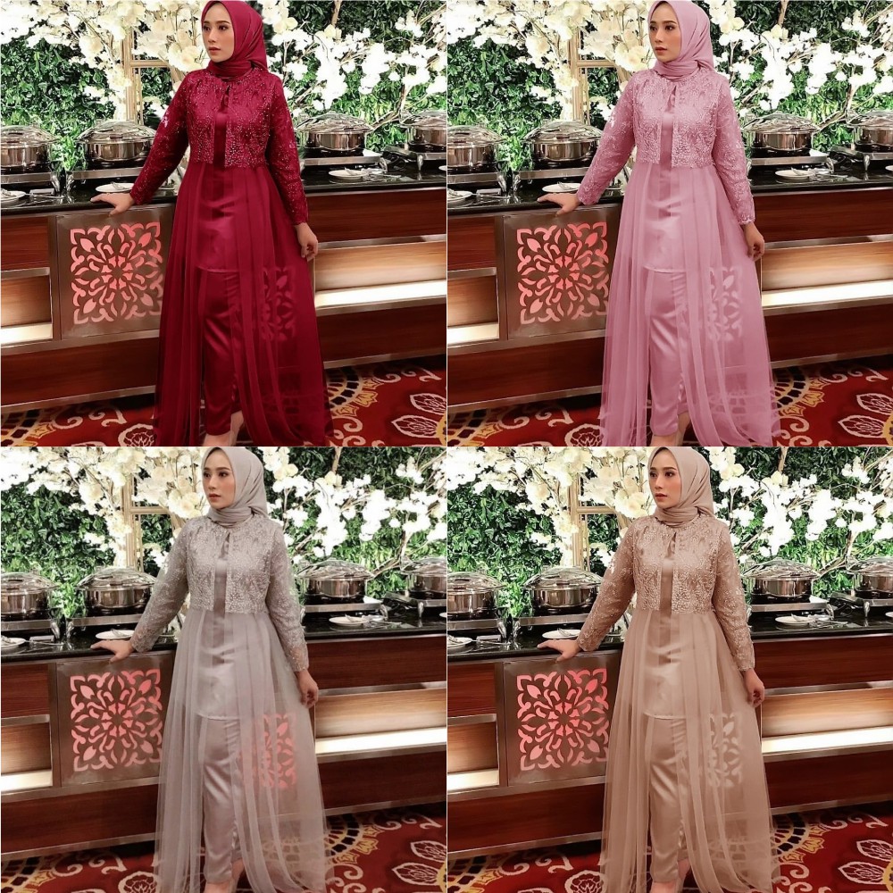 Setelan Kebaya Tunik Brukat Set Celana Tunic Wanita Brokat Kondangan