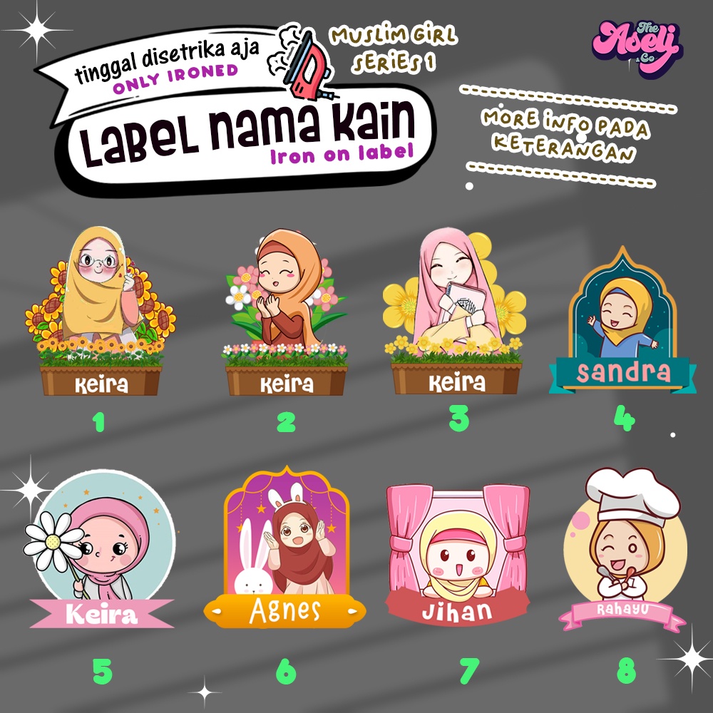 

ASELINCO Stiker sticker baju setrika untuk seragam tema anak muslim