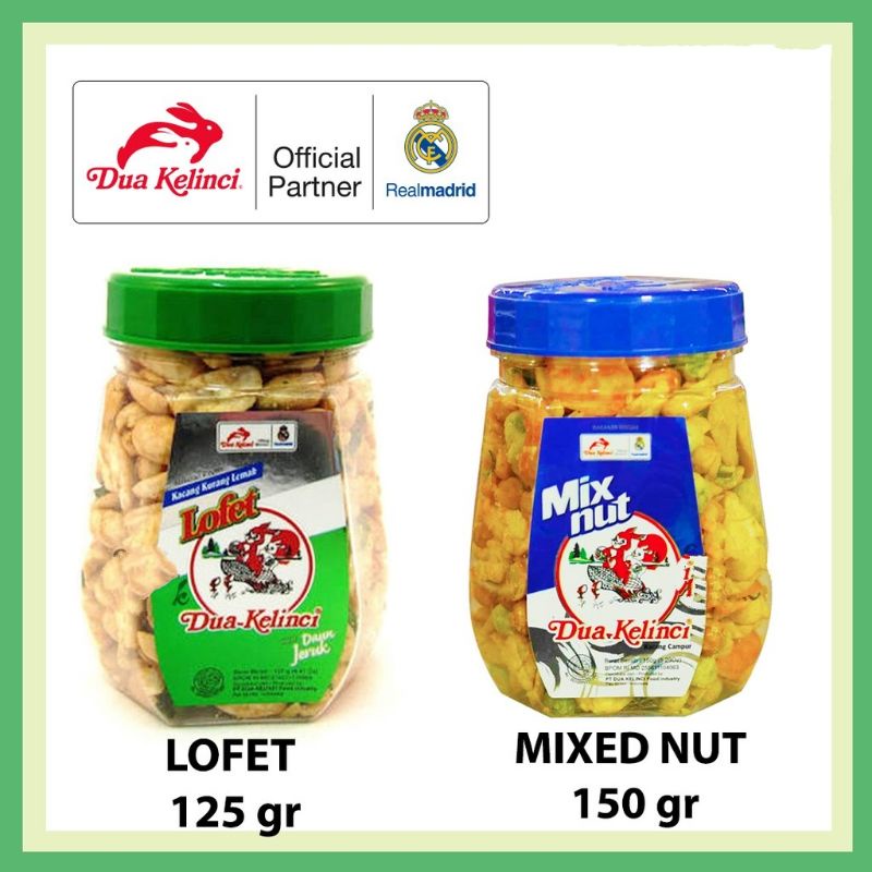 

Dua Kelinci kacang toples DK Lofet 125 gram / DK mix nut 150 gram