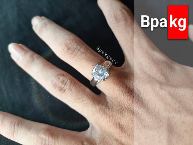 Cincin diamond simple lekok berlian 8m Cincin permata wanita besi putih asli anti karat silver murah