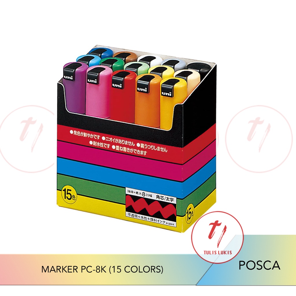 

Spidol Uni Posca Marker PC-8K Set 15 Warna (tip 8mm Chisel tip)