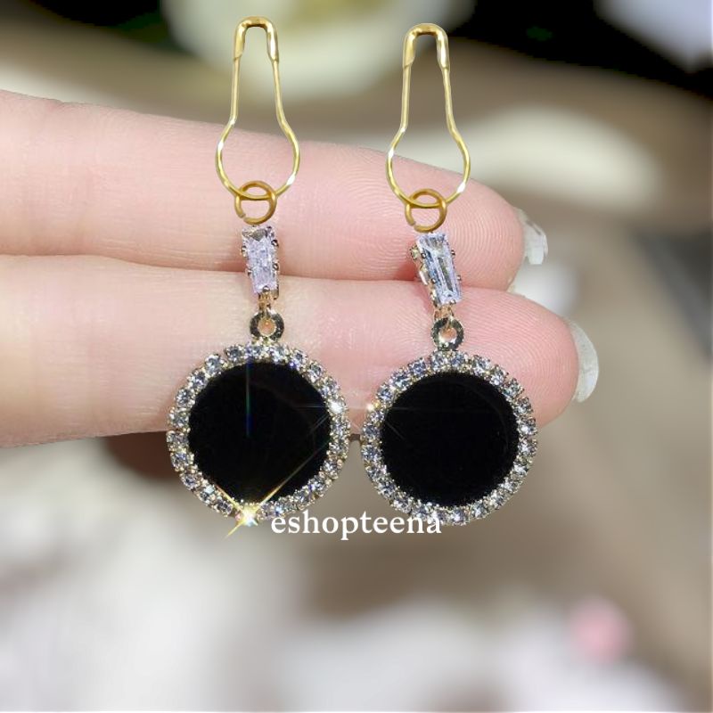 A154 anting hijab mata black gold_anting jilbab