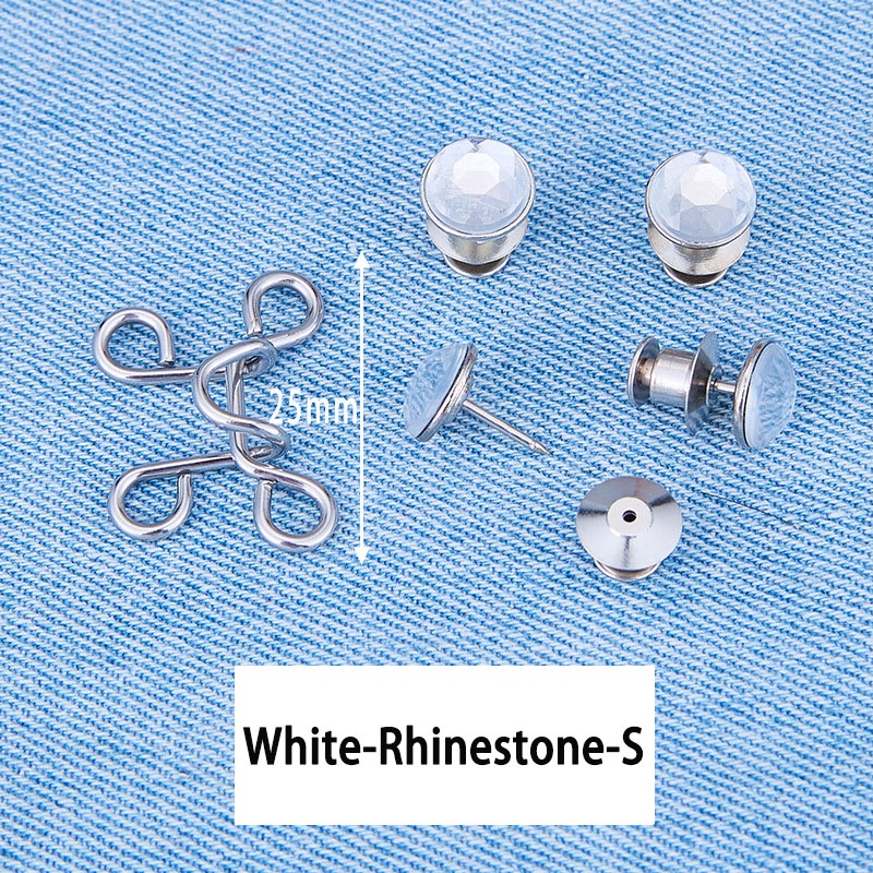 Kancing Jeans Logam Simple Adjustable Kancing Pengait Celana Panjang Jeans Denim Desain Bunga Daisy Warna Putih Kait Pengecil Lingkar Pinggang Celana Jeans Model Bisa Dilepas-Berlian Imitasi Putih-S