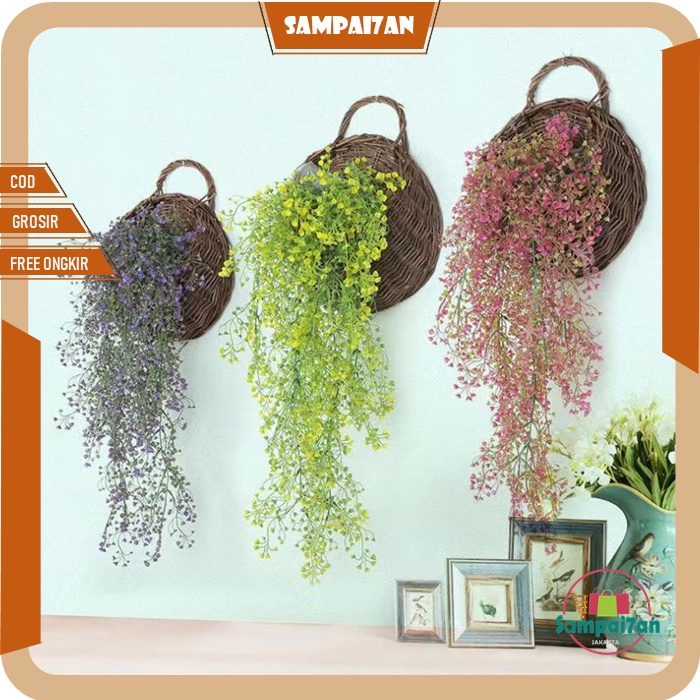 TANAMAN DAUN HIAS PALSU / DAUN ANGGREK JUNTAI PLASTIK TANPA POT TANAMAN HIAS INDOOR GANTUNG OSEAR