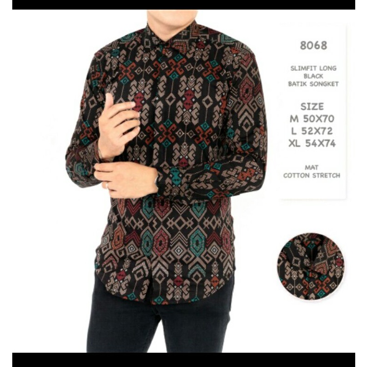 Kemeja Batik Pria Songket Slimfit Lengan Panjang Baju Cowok Distro Kantor Seragam Kondangan Termurah