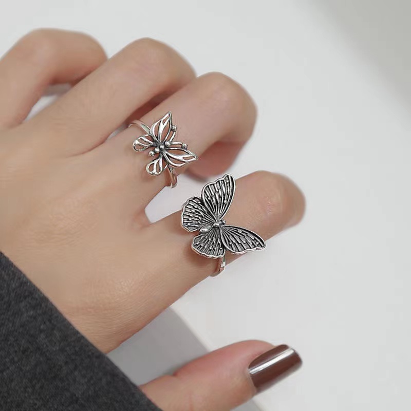 IFYOU 2pcs / set Cincin Model Butterfly Cutout Warna Silver Gaya Korea Untuk Wanita