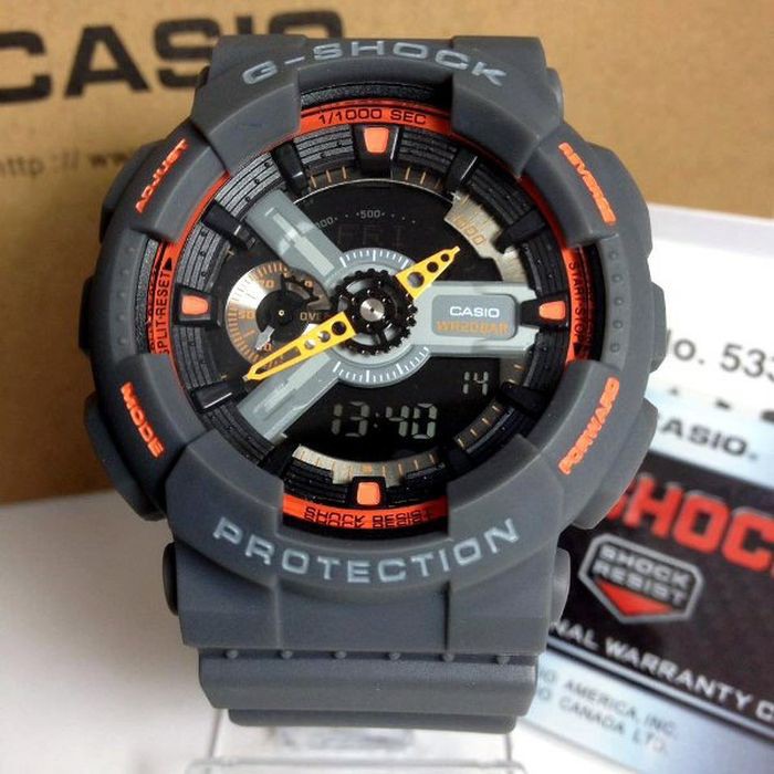 Jam Casio G Shock GA110TS-1A4 Abu-Abu Orange GShock GA110 Ori BM