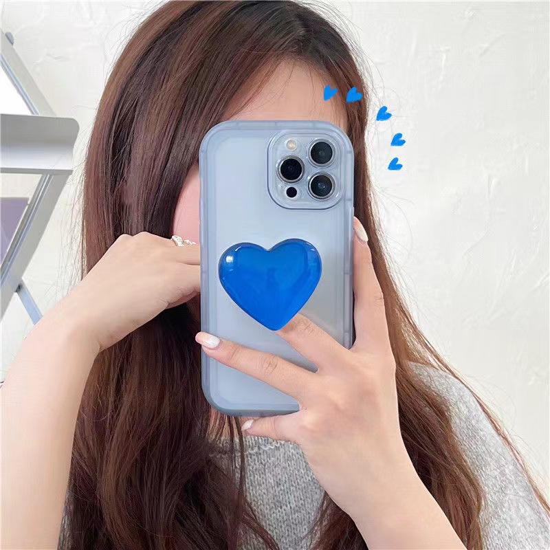 Japan Jelly Korea Pink Love Heart Stand Holder Soft Transparent Case For iPhone X XR XS 11 12 13 Pro Max 7/8 SE2020 7 Plus/8 Plus Back Protective Cover