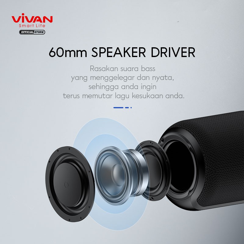 Speaker Bluetooth VIVAN VS12 Wireless Audio Portable Mega Bass Waterproof IPX6 Hi-Fi AUX TWS Bluetooth 5.0 Original Surround Sound 360° Garansi Resmi 1 Tahun-2