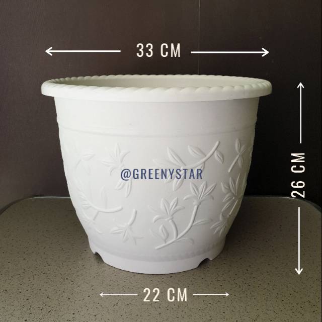Pot bunga putih (motif ukir) uk. Besar, pot 33cm, pot 30cm, pot besar putih, pot bulat tebal