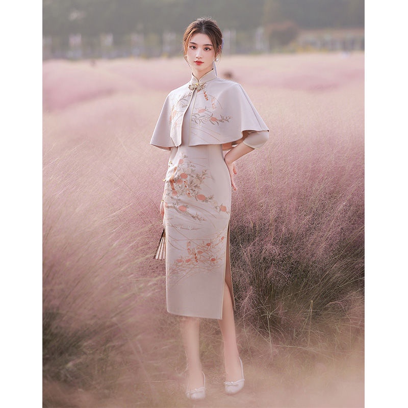 Cheongsam 2022 new spring long sleeved high-grade shawl with improved retro Republic of China Spring