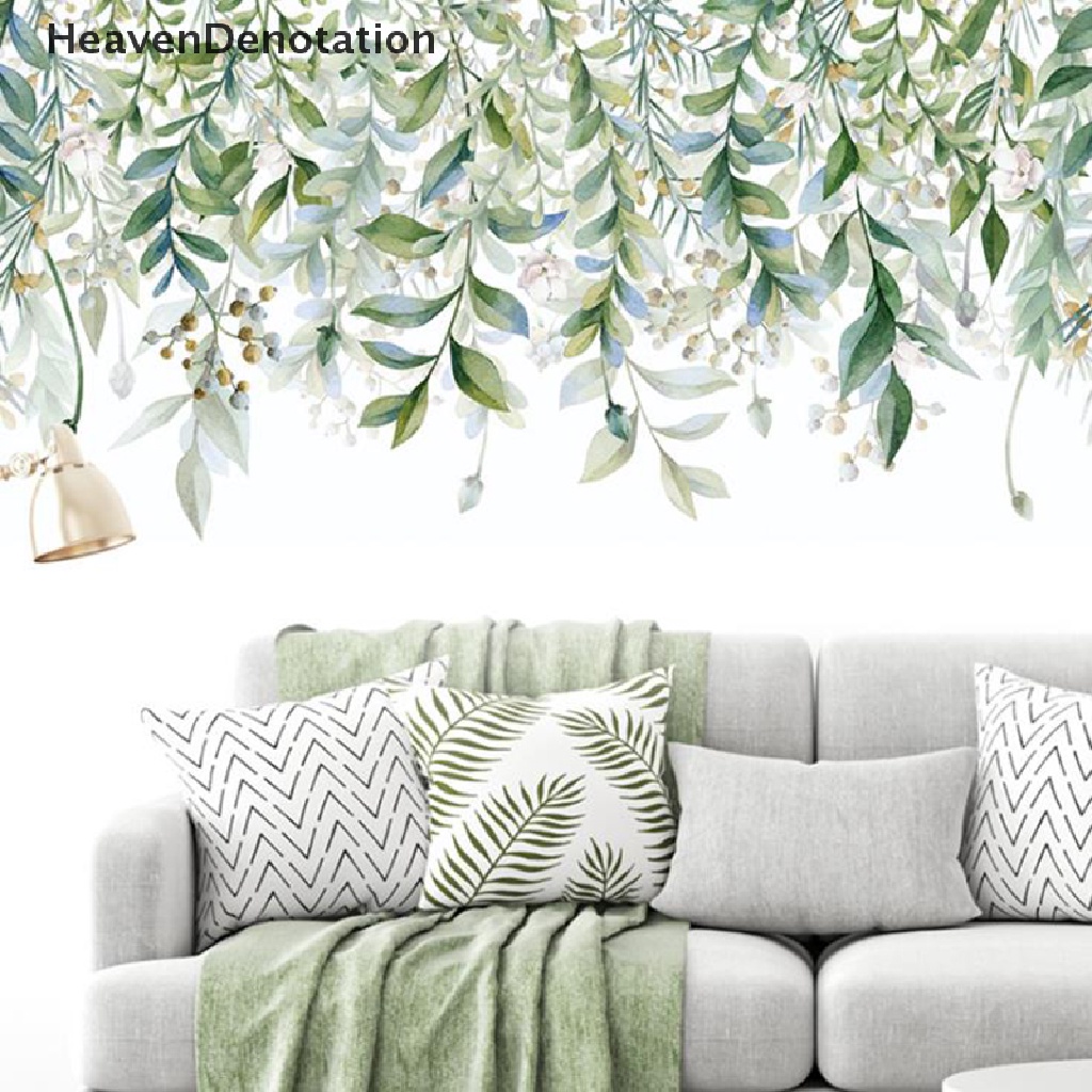 Stiker Dinding Desain Daun Hijau Untuk Kamar Tidur / Ruang Tamu