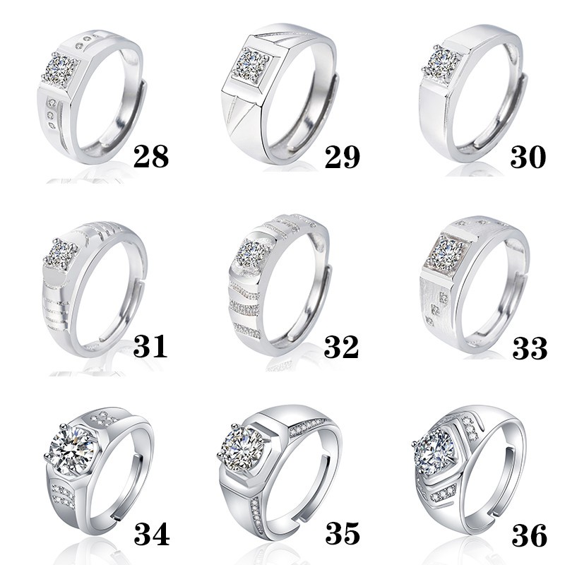 Cincin Silver S925 Pria Adjustable Hias Kristal Berlian Zirconia Untuk Pernikahan