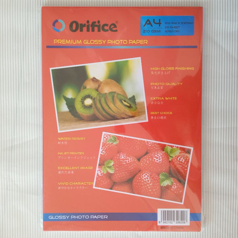 

Premium Glossy Photo Paper Orifice A4 210 gm (Isi 20 lembar)