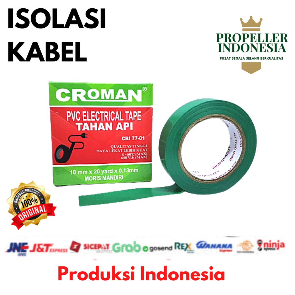 Isolasi Listrik Lakban Kabel Lisrik Hijau 18MM x 20Yard Tahan Api