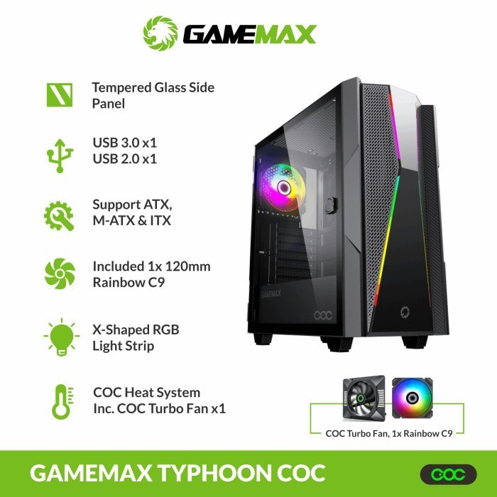 Casing Komputer / PC Gaming Typhoon COC Include 1Fan RGB