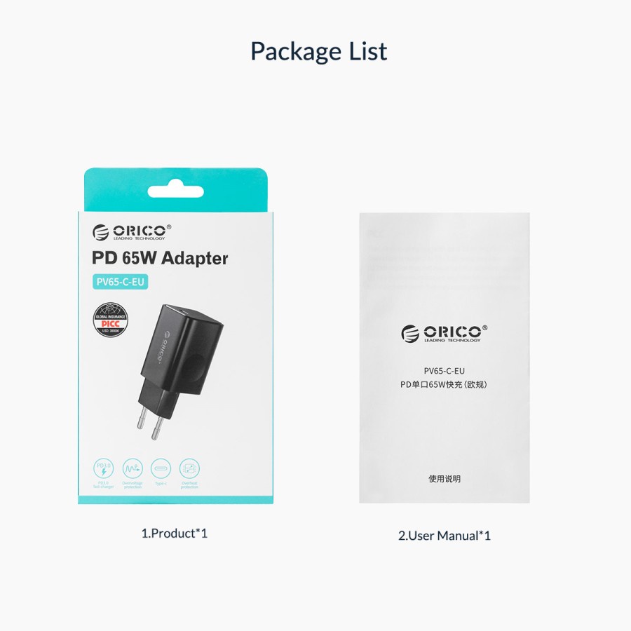 ORICO PV65-C Charger 65W Type C PD QC 3.0