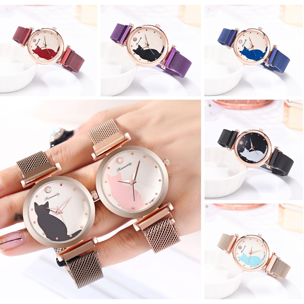 ✅COD [BBS] Jam Tangan Wanita Magnet Kucing Cute Cat Korean Fashion Analog Watch Import