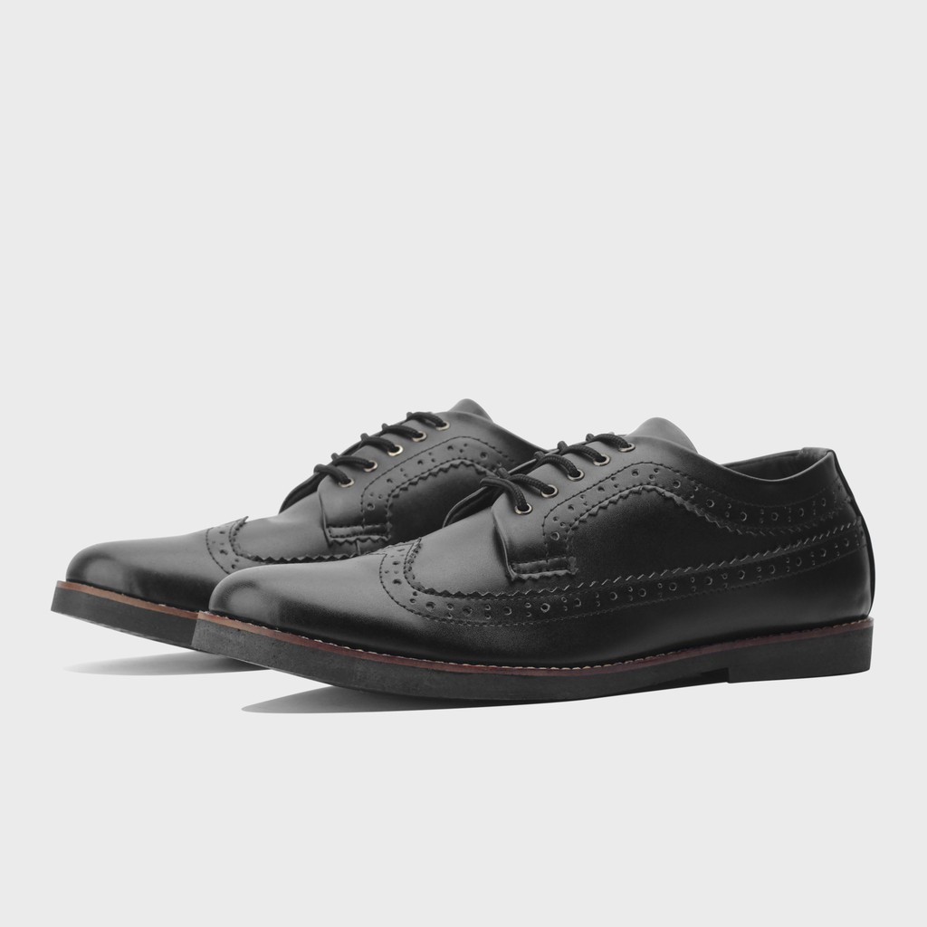 LONGWING BLACK ORIGINAL x GIANT FLAMES Sepatu Formal Hitam Tali Pria Pantofel Kerja Kantor Dinas Resmi Guru PNS Kantoran Pesta Undangan Kondangan Nikah Wisuda Kuliah Brogue Wingtip Oxford Semi Kulit Premium Footwear Big Size Jumbo Ukuran Besar 44 45 Keren