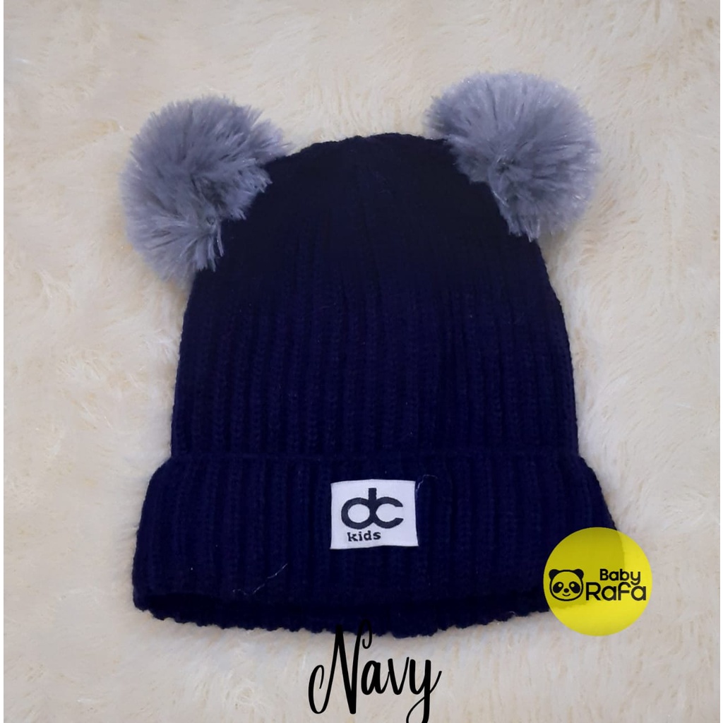 Topi Rajut Kupluk Bayi Pom Pom Premium / Topi Bayi Pom Pom Anak Laki - Laki Perempuan / Kupluk Baby Pompom DC Kids