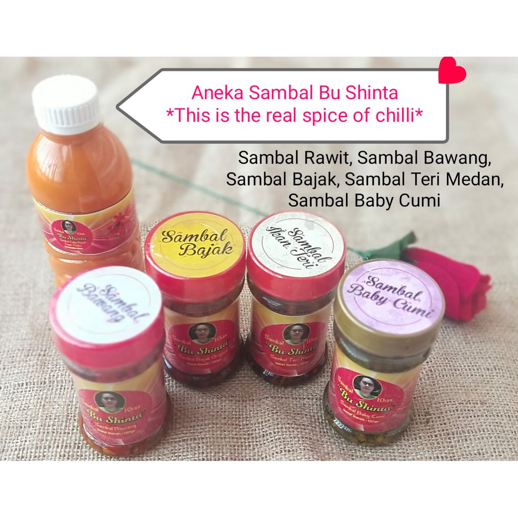 

Paket HEMAT 5botol Sambal Bawang / Sambal Teri / Sambal Cumi / Sambal Bajak / Sambal Rawit Bu Shinta