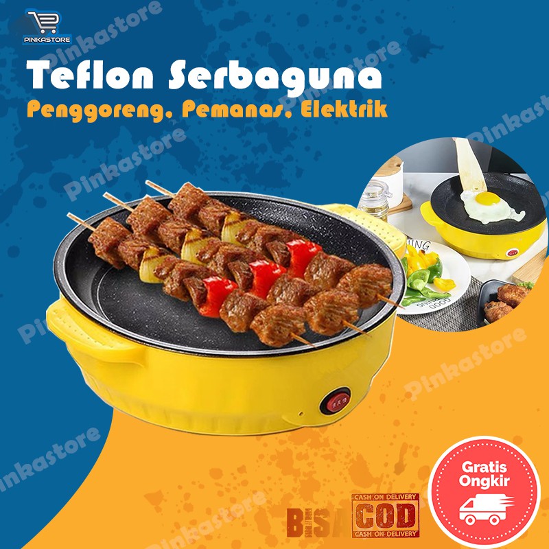 Teflon Elektrik Serbaguna Memanaskan Goreng Bakar BBQ Praktis Panci Anti Lengket Cepat Panas Merata
