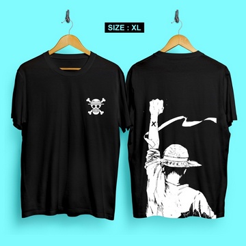 fourfashion Kaos Pria Kaos Distro LUFFY HORE IN BACK Black CN932