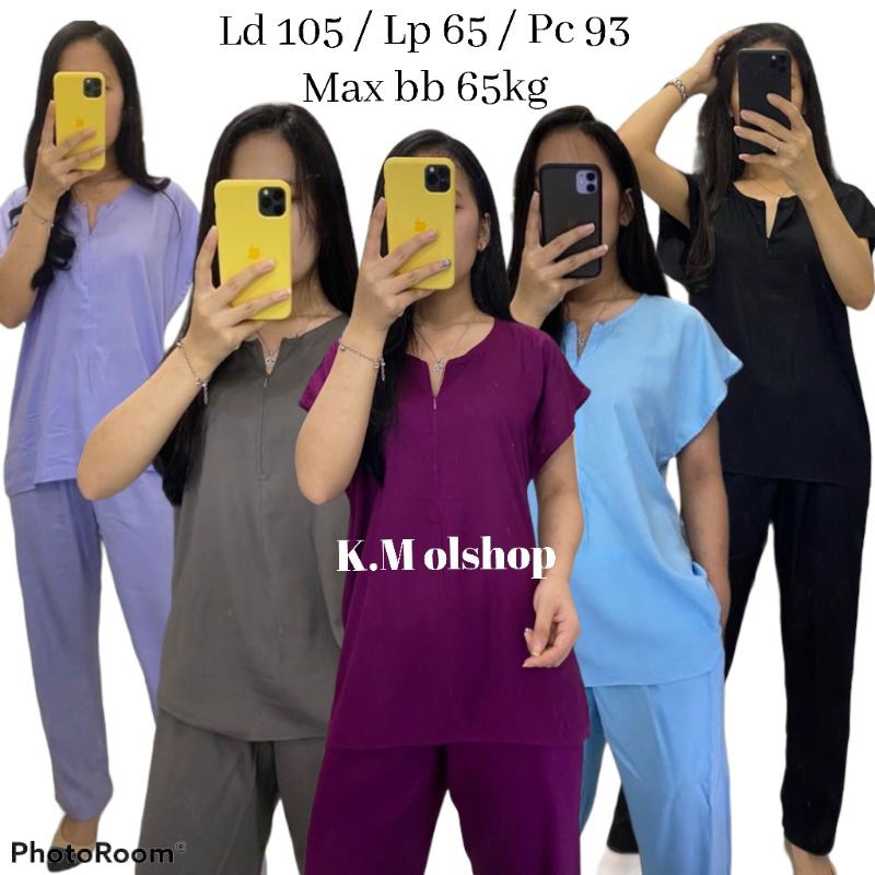 KM95 - SETELAN CP POLOS RAYON / LENGAN PENDEK CELANA PANJANG