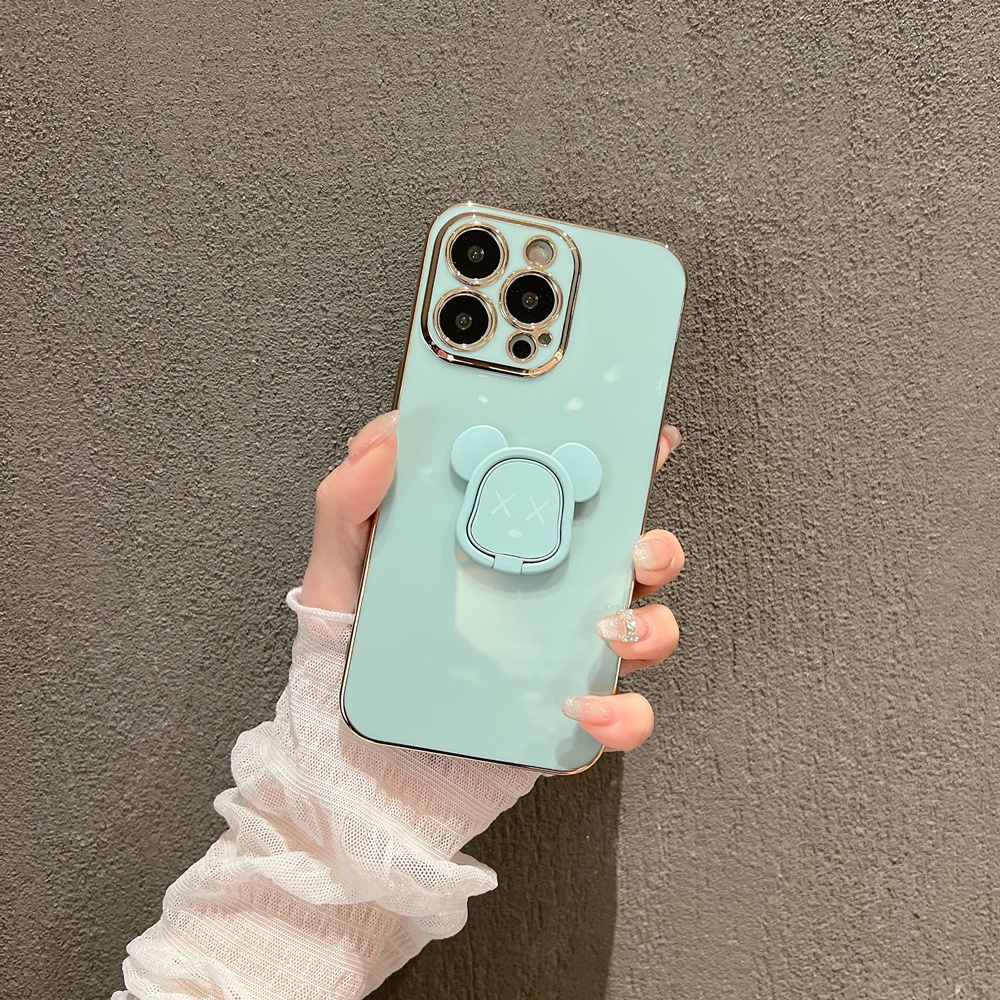 Soft Case Silikon Motif Beruang Dengan Ring Holder Untuk iPhone Xs Max 6 Plus 6S 7 8 Plus