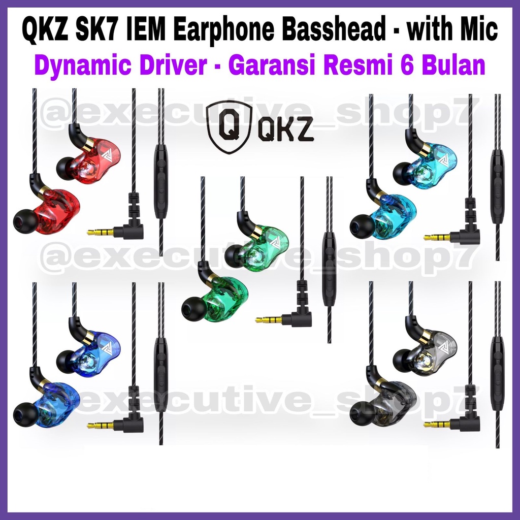 QKZ SK7 IEM Earphone Basshead - with Mic - Dynamic Driver  - Garansi Resmi 6 Bulan