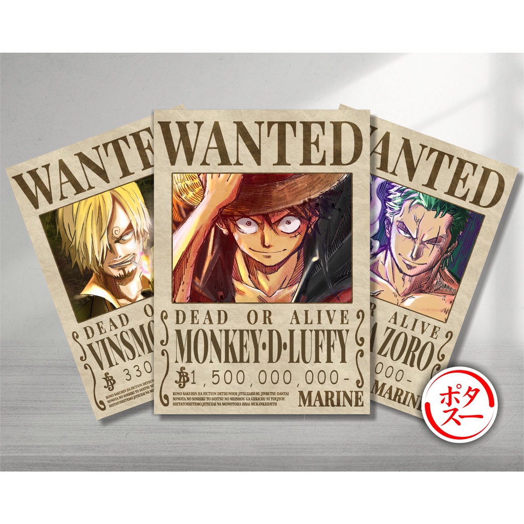 Koleksi Poster A4 Anime One Piece B - Bounty Wanted Luffy Zoro Sanji Nami Robin Chopper Law Ace Sabo Shanks