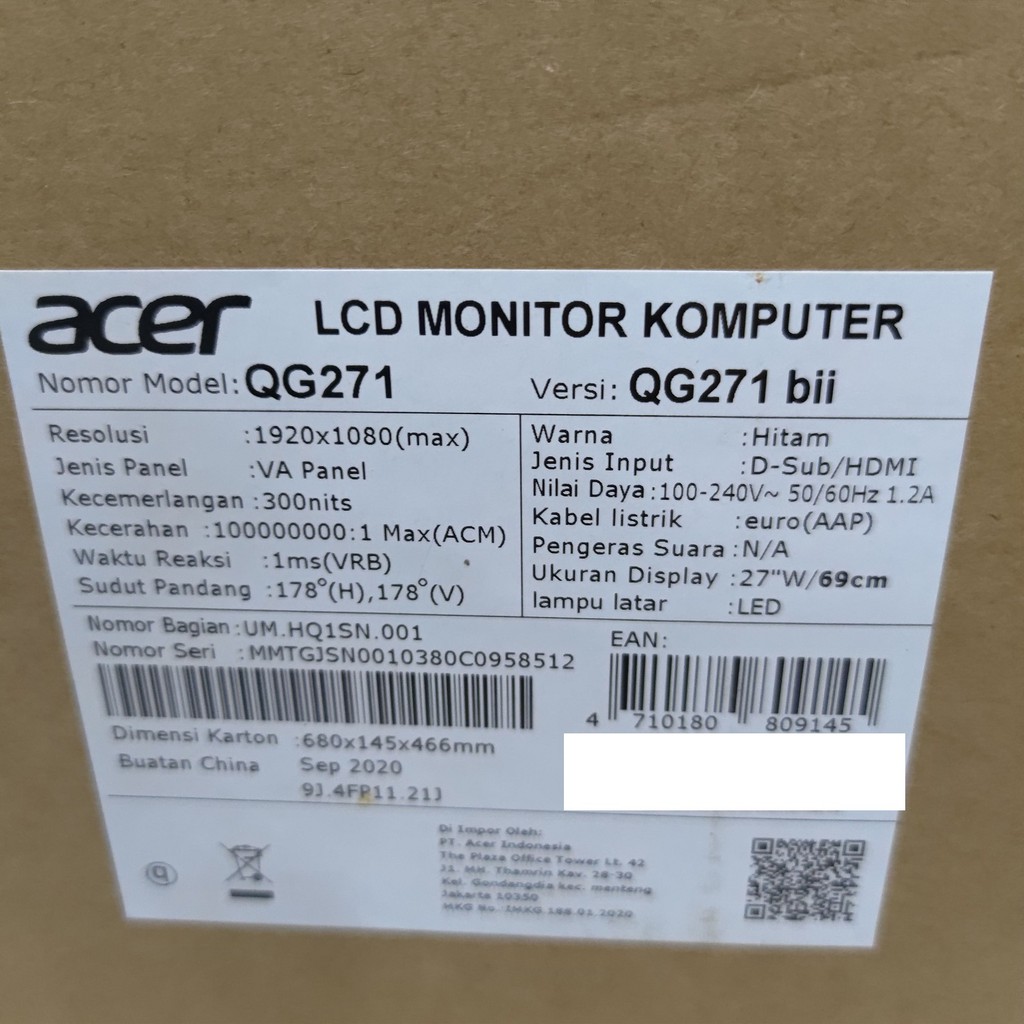 LCD LED Acer Nitro QG1 QG271 27 Full HD Gaming Monitor